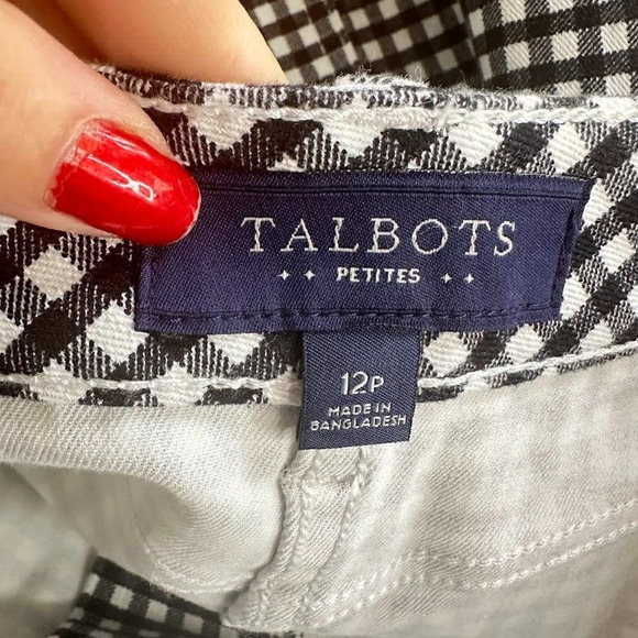 TALBOTS Skirt Size 12 Petite 12P Black White Denim Gingham Check A-Line Stretch - Picture 6 of 6